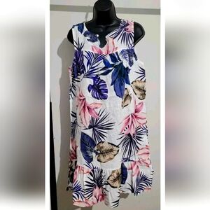 100% Linen Floral Italian Midi Dress M